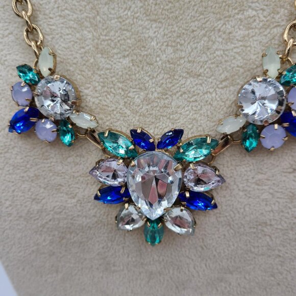 J Crew Blue Clear Crystal Statement Necklace - Picture 5 of 7